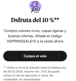10% Descuento por Compras Superiores a 70€ en Zalando Prive