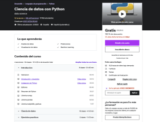 Ciencia de datos con Python Gratis con Udemy