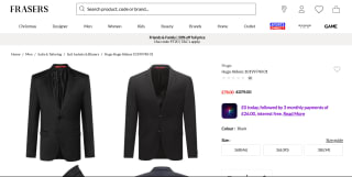 HUGO Aldons 100% Virgin Wool Slim Fit Blazer - Black for £78