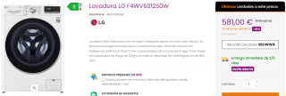 Lavadora de 12 Kg LG F4WV5012S0W por 551€