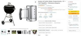 Asador de Carbón Weber Original Kettle 18" + Chimenea por $2,789 en Amazon