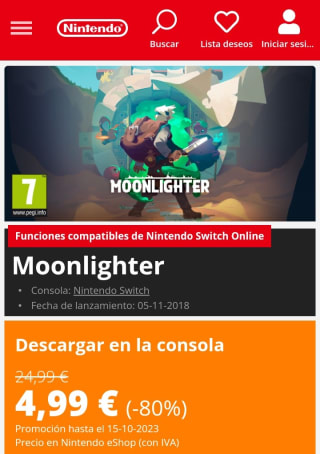 Moonlighter Nintendo Switch por 4,99€9