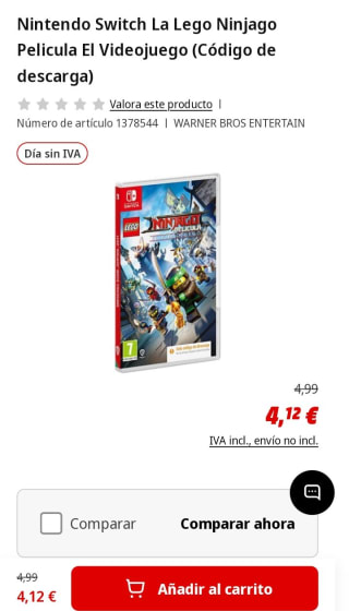 La Lego Ninjago Película El Videojuego Nintendo Switch por 4,12€.