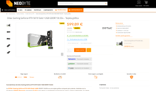 Tarjeta gráfica Zotac Gaming GeForce RTX 5070 Solid 12GB GDDR7 DLSS4 por solo 599,89€
