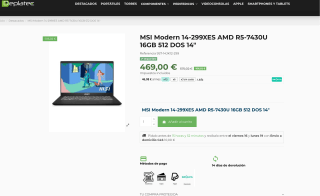 MSI Modern 14-299XES AMD R5-7430U 16GB 512 DOS 14" IPS por solo 469€