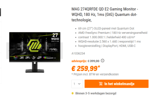 MSI monitor MAG 274QRFDE QD E2 Zwart voor €259,99 bij Nbb