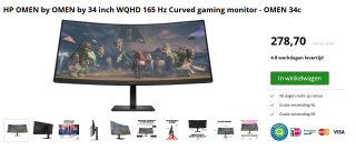 HP Omen 34c 34" curved gaming monitor voor €278,70 bij Twaiko