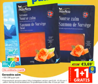1+1 gratis op gerookte zalm bij de Lidl