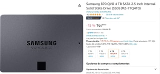 Disco duro interno Samsung 870 QVO 4 TB SATA SSD por 167,99€
