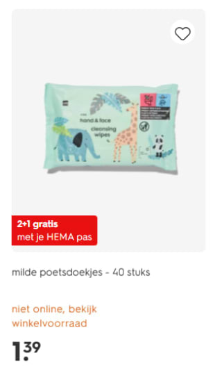 2+1 gratis op babydoekjes met je HEMA pas