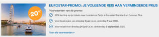 20% korting op Eurostar Standard en Eurostar Plus tickets