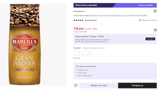 Marcilla Café Natural En Grano 1 kg por 7.49€