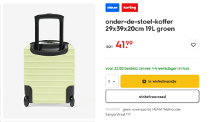 Handbagage koffer 29x39x20cm 19L bij de Hema