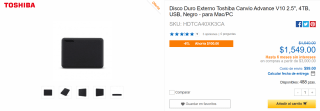 Disco Externo Toshiba Canvio Advance V10 4TB a $1,569 en CyberPuerta