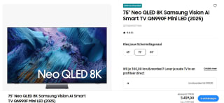 75" Neo QLED 8K Samsung Vision AI Smart TV QN990F Mini LED (2025) voor €5.459 in de Samsung store