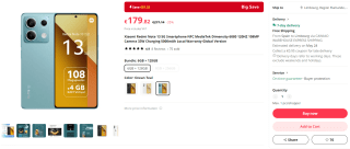 Xiaomi Redmi Note 13 5G (6GB + 128GB) voor €179,82 bij AliExpress