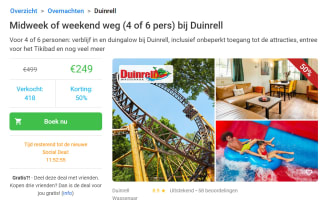 Midweek of weekend weg (4 of 6 pers) bij Duinrell voor €249 via Social deal