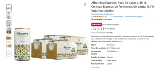 Alhambra Especial, Pack 24 Latas x 25 cl por 11,69€