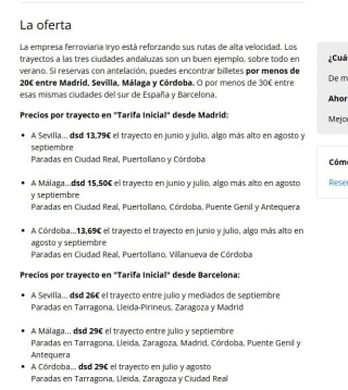 Trenes de alta velocidad al sur de España de 14€ a 29€