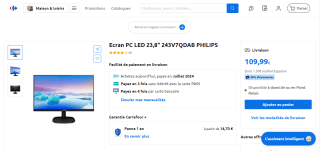 Écran PC LED 23,8" 243V7QDAB Philips à 109,99€