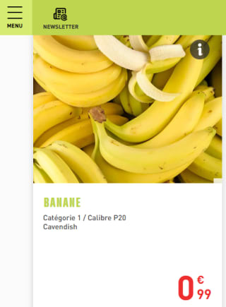 Banane Cavendish-Catégorie 1/Calibre P20 à 0,99€