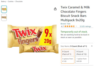 Win a Twix caramel and milk chocolate fingers biscuit snack bars multipack from Amazon for £1.65