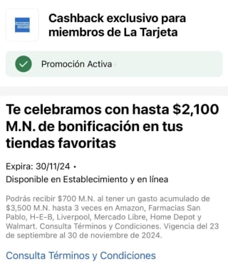Hasta $2,100 de Bonificación con AMEX en Tiendas Seleccionadas
