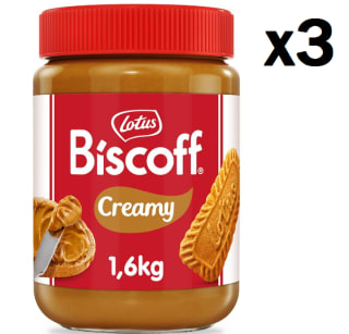 3 Botes de Lotus Biscoff | Crema Dulce para Untar | Cremoso | Sabor a Galleta Caramelizada | Vegano | Sin Frutos Secos | Sin Colorantes ni Aromas Añadidos | Tarro PET | 1.6 kg por 23.66€