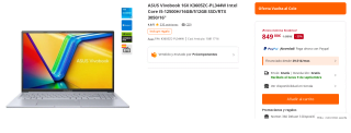 Portatil ASUS Vivobook 16X K3605ZC-PL344W Intel Core i5-12500H/16GB/512GB SSD/RTX 3050/16" por 849€
