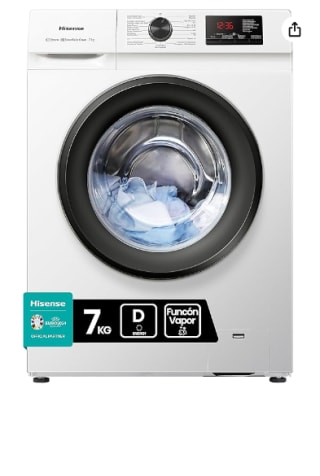 Lavadora Hisense WFVB7012EM, 7 Kg, Carga Frontal, 1200 rpm, Eficiencia D - por 245.65€