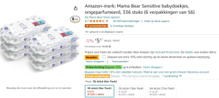Mama Bear Sensitive babydoekjes, ongeparfumeerd, 336 stuks (6 verpakkingen van 56) voor €5,57 bij Amazon