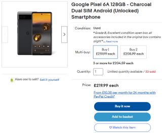 Pick Google Pixel 6A 128GB sold only at eBay as low as £175.99