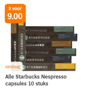 Alle Starbucks Nespresso capsules 10 stuks,3 voor €9 bij de AH