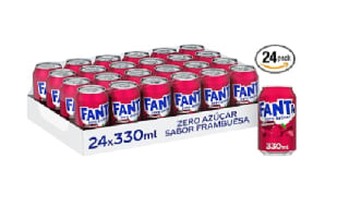 24 FANTA Refresco sabor frambuesa sin azúcares añadidos lata 33 cl por 9.9€