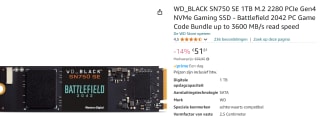 WD Black SN750 SE M.2 NVMe Battlefield 2042 SSD - 1TB voor €51,81bij Amazon