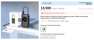 Bomba infladora inalámbrica portátil por 15,92€