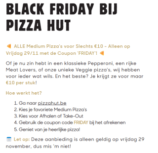 Alle medium pizza's voor €10 bij Pizza Hut voor Black Friday
