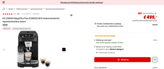 De'Longhi Magnifica Plus volautomatische espressomachine voor €499 bij de MediaMarkt