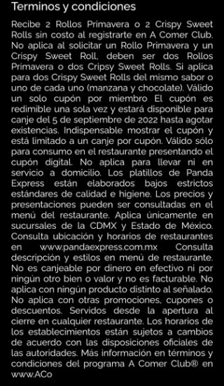 2 Rollos Primavera Gratis o 2 Crispy Sweet Rolls en Panda Express en A Comer Club