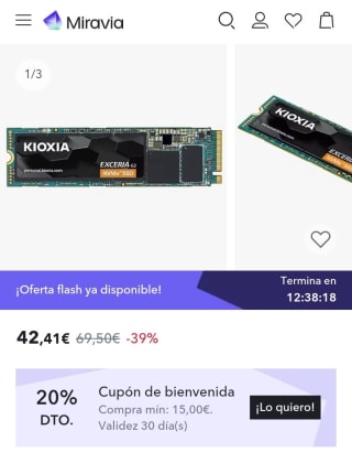 Kioxia EXCERIA NVMe SSD 1TB por 32,93€.