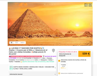 8 Días y 7 Noches por Egipto Vuelos + Crucero por el Nilo y + Estancia en el Cairo con visitas incluidas desde 539€