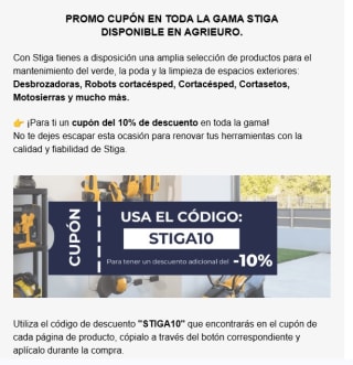 10% descuento en herramientas jardín Stiga