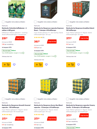 Tot 30% korting op Starbucks bij Bol.com