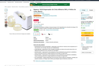 Rapesco 1620 Dispensador de Cinta Adhesiva 300 y 4 Rollos de Cinta por solo 5,61€