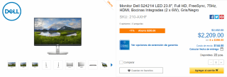 Monitor Dell S2421H LED 23.8" FHD 75Hz por $2,209 en CyberPuerta
