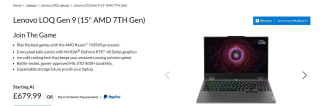 Lenovo LOQ 15.6" FHD 144Hz AMD Laptop - £648