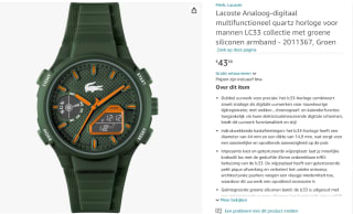 Lacoste Analoog-digitaal horloge voor €43,68 bij Amazon