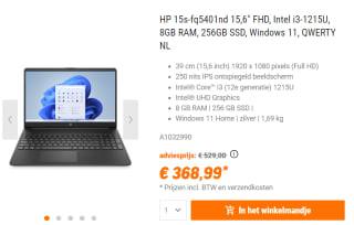 HP Laptop 15s-fq5401nd voor €368,99 bij NBB