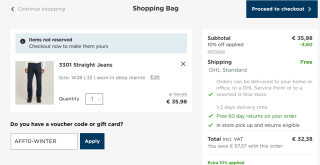 G-Star 3301 Straight Jeans voor €32,38 dmv code bij G-star