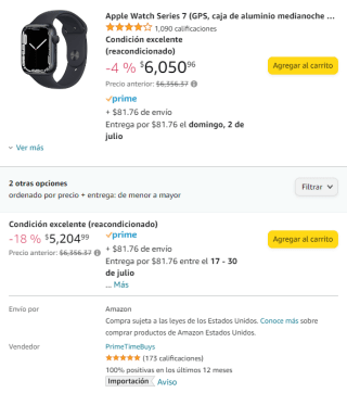 Apple Watch Series 7 GPS 44mm Renovado por $5,205 en Amazon